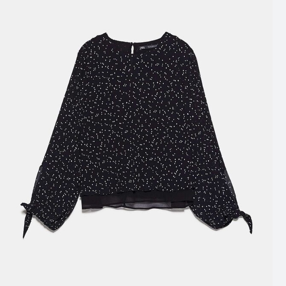 Zara Black Blouse with White Dots